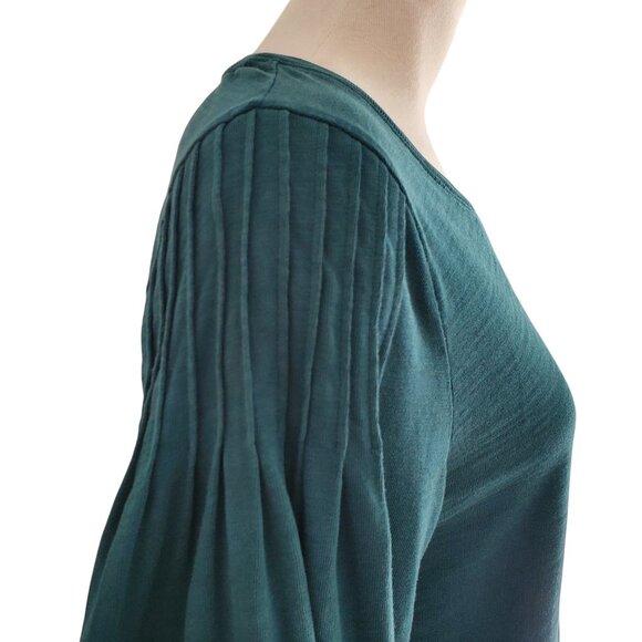 NATION LTD Sabine Balloon Sleeve Top Organic Cotton Pintuck Shoulder Teal Size M - Picture 7 of 16